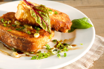 Grain toasts with green onions and basil