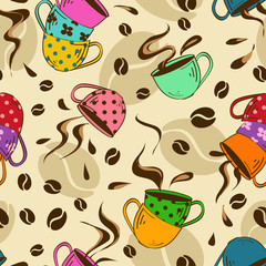 Seamless pattern of coffee cups