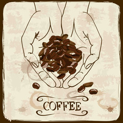 Vintage illustration with coffee beans
