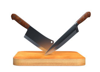 Kitchen Knives and Cutting Board on white