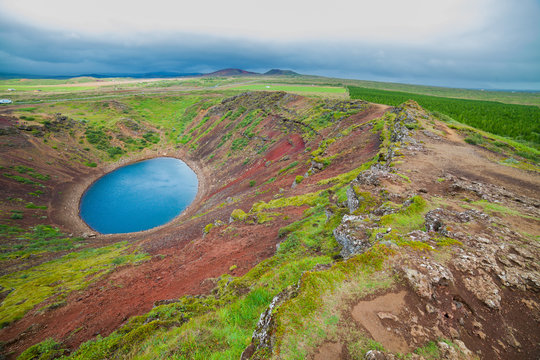 Lake In Round Volcano Crater