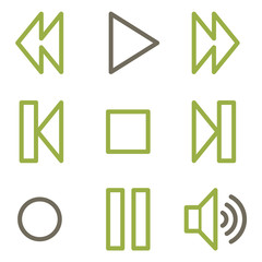 Media player icons, green line contour series