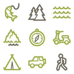 Travel icons, green line contour series
