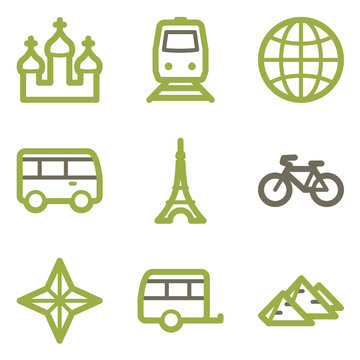Travel icons, green line contour series