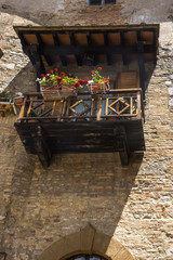 Low angle view of window box at a balcony