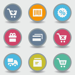 Shopping web icons, color circle buttons