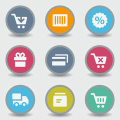 Fototapeta premium Shopping web icons, color circle buttons