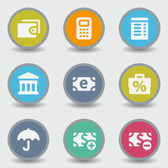 Finance web icons, color circle buttons