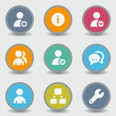 Users web icons, color circle buttons