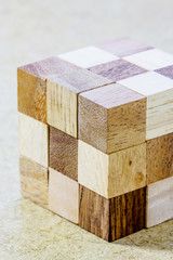Cube puzzle in the form of wooden blocks