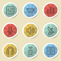 Media web icons, color vintage stickers