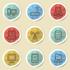 Network web icons, color vintage stickers