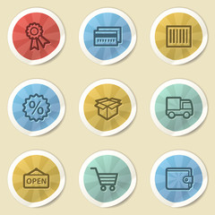 Shopping web icons, color vintage stickers