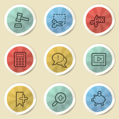 Shopping web icons, color vintage stickers