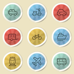 Transport web icons, color vintage stickers