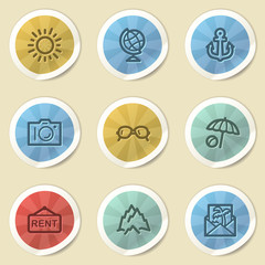 Travel web icons, color vintage stickers