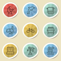 Vacation web icons, color vintage stickers