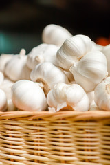 Close up of heap of garlic. Concept of healthy food
