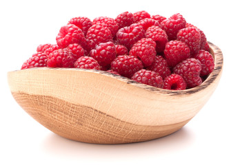 raspberries in wooden bowl
