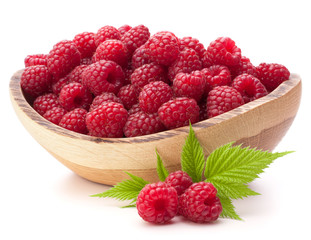 raspberries in wooden bowl