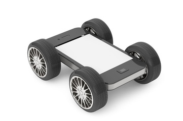 Mobile Phone with Blank Screen on Wheels