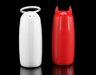 Salt and pepper shakers as angel and devil