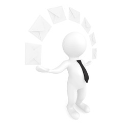 Email Concept. 3d person with envelopes