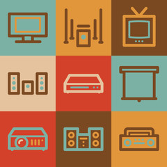 Audio video web icons, vintage series