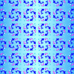 Abstract seamless background with blue fish
