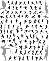 Silhouettes and shadows of tennis players, vector