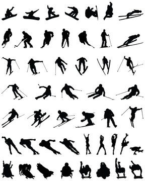 Set of winter sport silhouettes, vector
