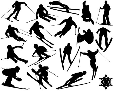 Black silhouettes of skiing , vector illustration