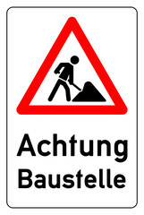 combination sign for road work ahead - german baustelle g477