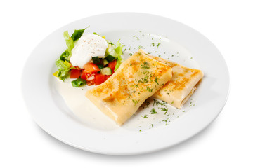 pancakes with vegetable salad