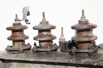 Old ceramic power line insulators