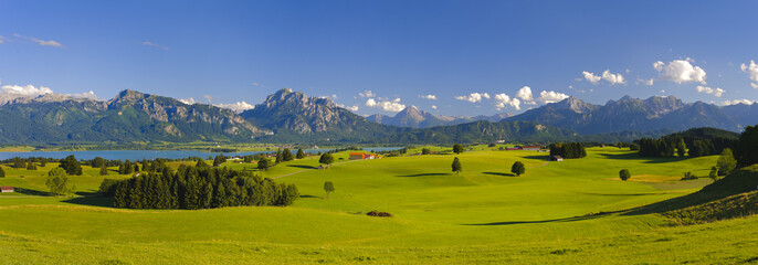 panorama landscape in Bavaria with alps mountains