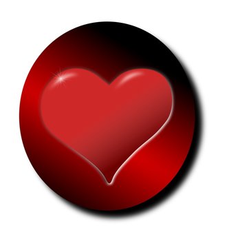 3D Red heart button isolated on a white background