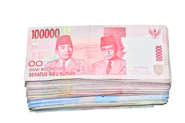 Indonesian Rupiah on a white background.