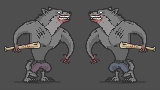Two aggressive werewolf fighting