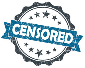 Censored blue grunge vintage seal isolated on white