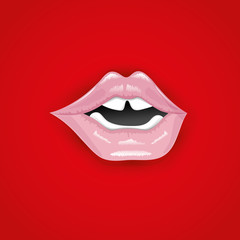 Female lips on red background.