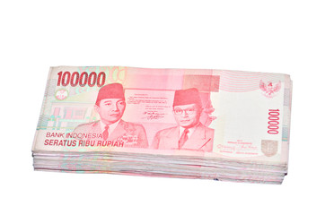 Indonesian Rupiah on a white background.