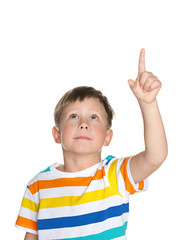 Little boy showing his finger up