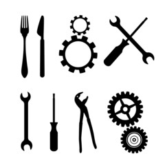 Cogs, Gears, Screwdriver, Pincers, Spanner