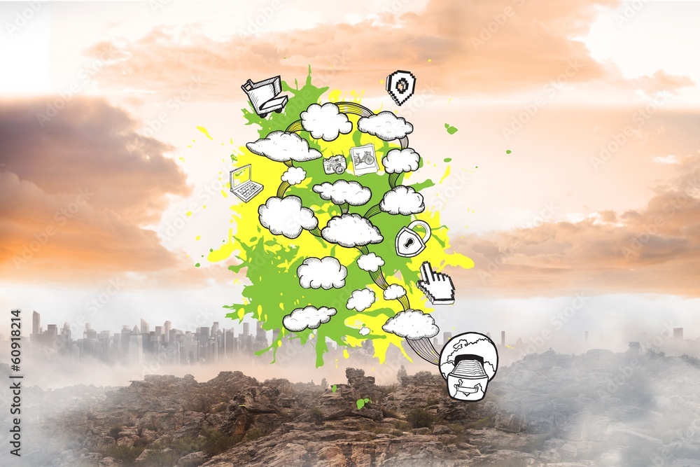Aufkleber Composite image of cloud computing concept on paint splashes