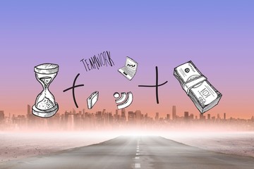 Composite image of time and money doodle