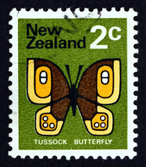 Fototapeta premium Postage stamp New Zealand 1970 Tussock Butterfly