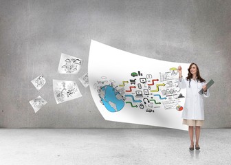 Composite image of smiling doctor pointing