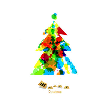 Abstract Vector Colorful Christmas Tree Made From Splashes