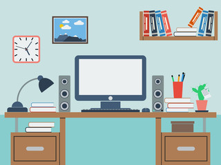 Home workplace flat vector illustration